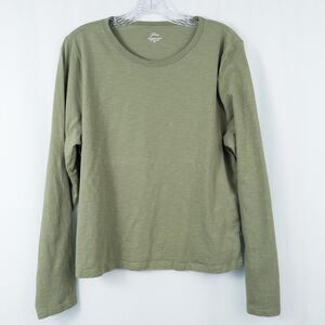 J. Crew 90s Fitted Organic Slub Cotton Long Sleeve T-Shirt Womens XL Green Y2K